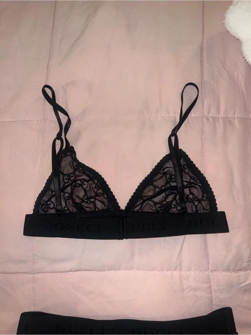 Gucci Black GG Lace Bralette and Brief Lingerie Set Authentic